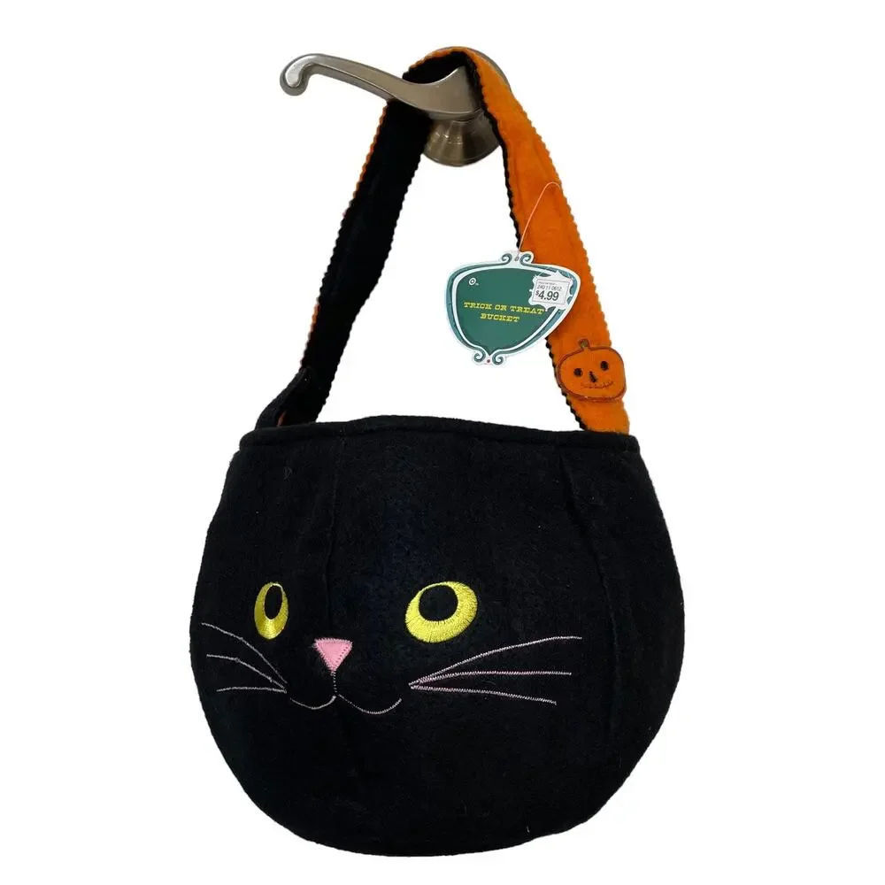 Vintage Target Halloween Black Cat Trick Treat Bucket Soft Cloth Felt Pail TAGS
